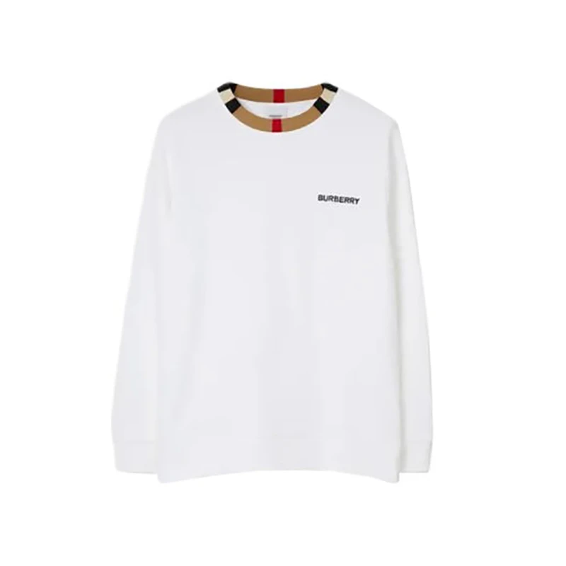Burberry | 【现货速发】BURBERRY/博柏利 男士白色棉质圆领长袖T恤 80751881,商家VPF,价格¥749
