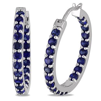 商品3.6 CT TGW Created Blue Sapphire Inside Outside Hoop Earrings in Sterling Silver,商家Premium Outlets,价格¥546图片