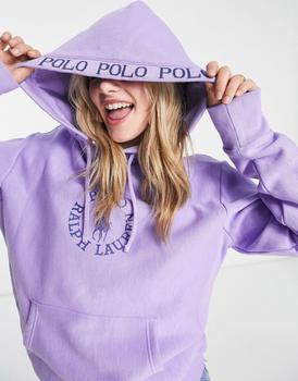 推荐Polo Ralph Lauren x ASOS exclusive collab hoodie with chest circle logo and hood logo taping in purple商品