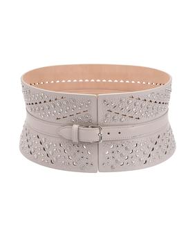商品Alaïa | Alaia Corset Belt In Pearl Grey Leather With Micro Studs Pattern,商家Italist,价格¥8085图片