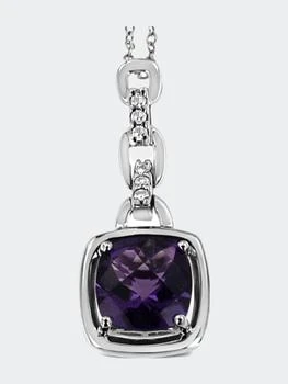 Haus of Brilliance | .925 Sterling Silver 6x6MM Cushion Shaped Natural Purple Amethyst and Diamond Accented Bale 18" Inch Pendant Necklace,商家Verishop,价格¥2719