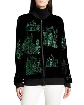 推荐Green Temples Embellished Velvet Track Jacket商品