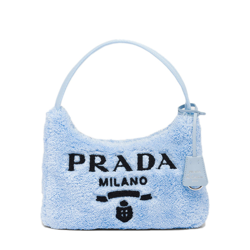Prada | 【预售3-7天】PRADA/普拉达 22新款Re-Edition 2000系列 女士迷你天蓝色/黑色织物徽标印花饰徽标吊饰单肩斜挎毛圈包hoob流浪包1NE515_2DXO_F0D4O商品图片,7.9折, 包邮包税