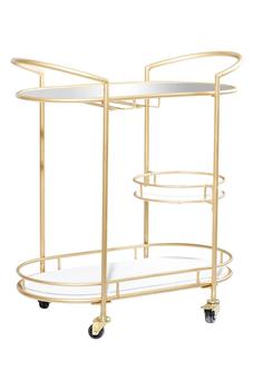 商品Goldtone Metal Contemporary Bar Cart with Lockable Wheels & Mirrored Top图片