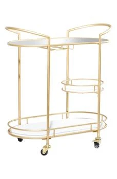 Goldtone Metal Contemporary Bar Cart with Lockable Wheels & Mirrored Top