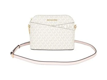 推荐Michael Kors Jet Set Travel Medium Leather X Cross Dome Crossbody Handbag (Vanilla Signature/Powder Blush)商品