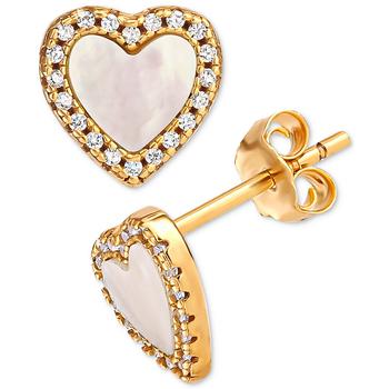 商品Giani Bernini | Mother of Pearl & Cubic Zirconia Heart Stud Earrings in 18k Gold-Plated Sterling Silver, Created for Macy's,商家Macy's,价格¥500图片