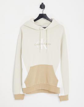 Calvin Klein | Calvin Klein Jeans blocking capsule cotton monogram hoodie in stone exclusive to ASOS商品图片,7.5折