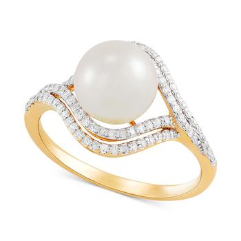 商品Cultured Freshwater Pearl (8mm) & Diamond (1/4 ct. t.w.) Ring in 14k Gold图片