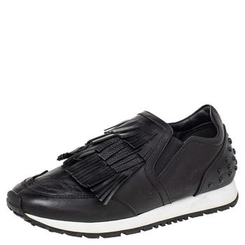 推荐Tod's Black Leather Fringed Slip On Sneakers Size 37商品