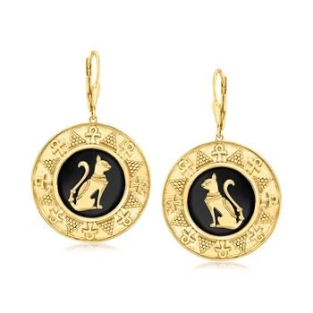 Ross-Simons | Ross-Simons Black Onyx Cat Hieroglyphic Medallion Drop Earrings in 18kt Gold Over Sterling,商家Premium Outlets,价格¥1542