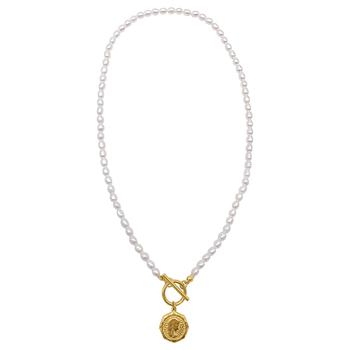 商品Adornia Pearl and Coin Toggle Necklace gold图片