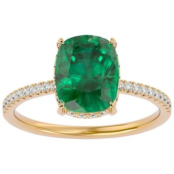 SSELECTS | 3 1/4 Carat Antique Cushion Shape Emerald And Hidden Halo Diamond Ring In 14 Karat Yellow Gold,商家Premium Outlets,价格¥12684