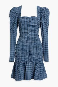 Ganni | Ruched checked stretch-seersucker mini dress,商家THE OUTNET US,价格¥362