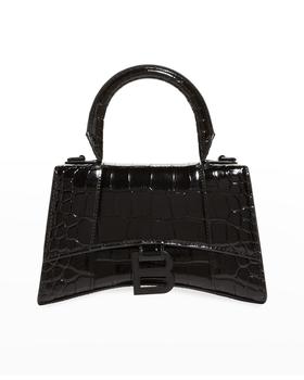 巴黎世家包双肩包, Balenciaga | Hourglass XS Crocodile-Embossed Top Handle Bag商品图片 