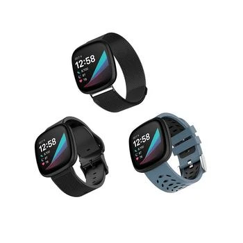 WITHit | Black Stainless Steel Mesh Band, Bluestone and Black Premium Sport Silicone Band and Black Woven Silicone Band Set, 3 PC Compatible with the Fitbit Versa 3 and Fitbit Sense,商家Macy's,价格¥298