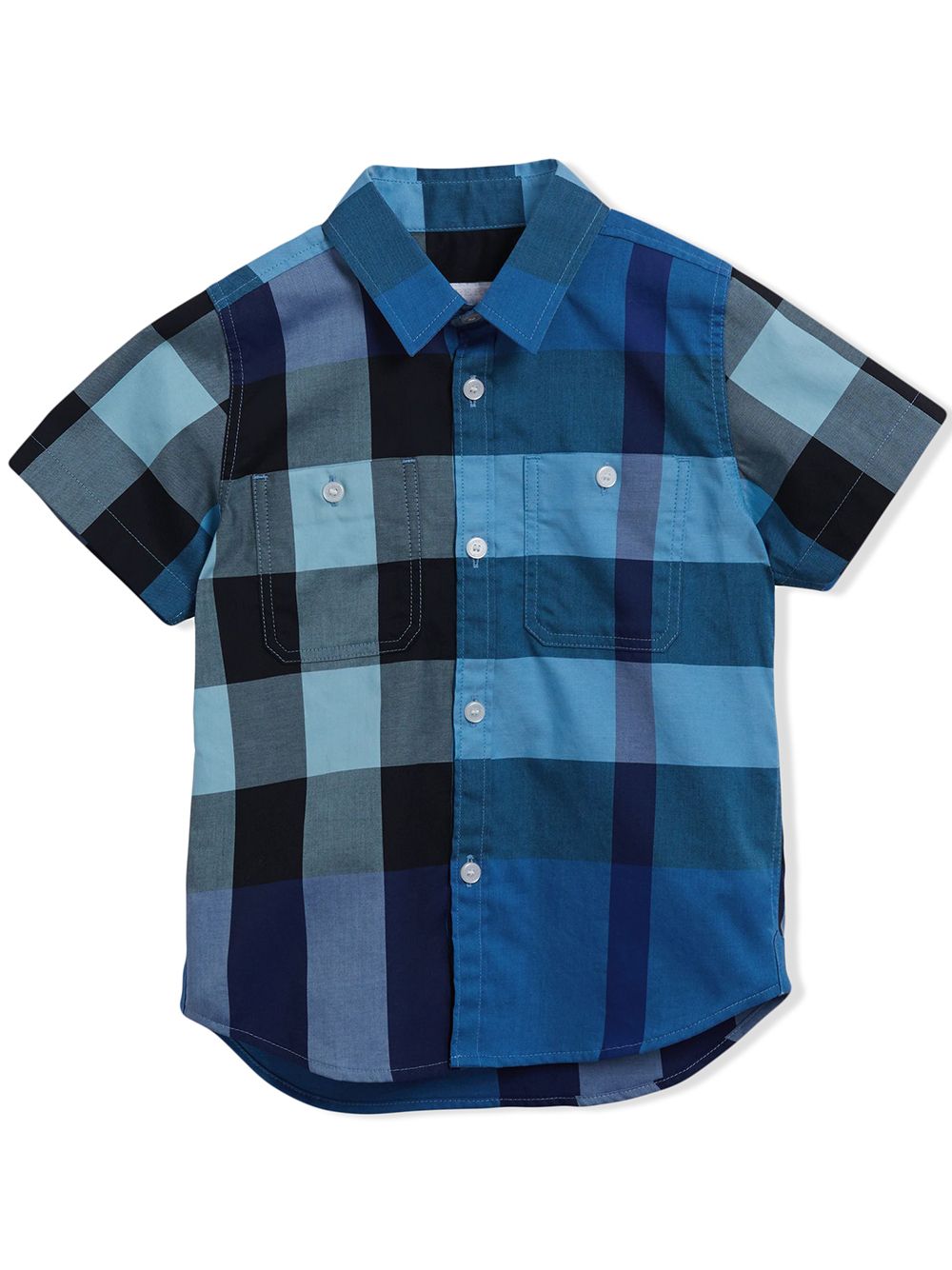 Burberry | BURBERRY 男童蓝黑格纹棉质短袖衬衫 4063167商品图片,独家减免邮费