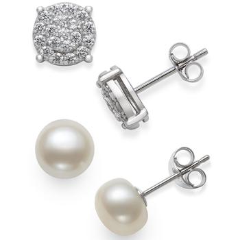 2-Pc. Set Cultured Freshwater Pearl (7mm) & Cubic Zirconia Stud Earrings in Sterling Silver product img