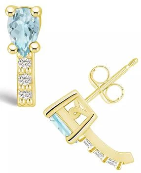 Macy's | Aquamarine (3/4 ct. t.w.) and Diamond (1/8 ct. t.w.) Stud Earrings in 14K Yellow Gold,商家Macy's,价格¥5552