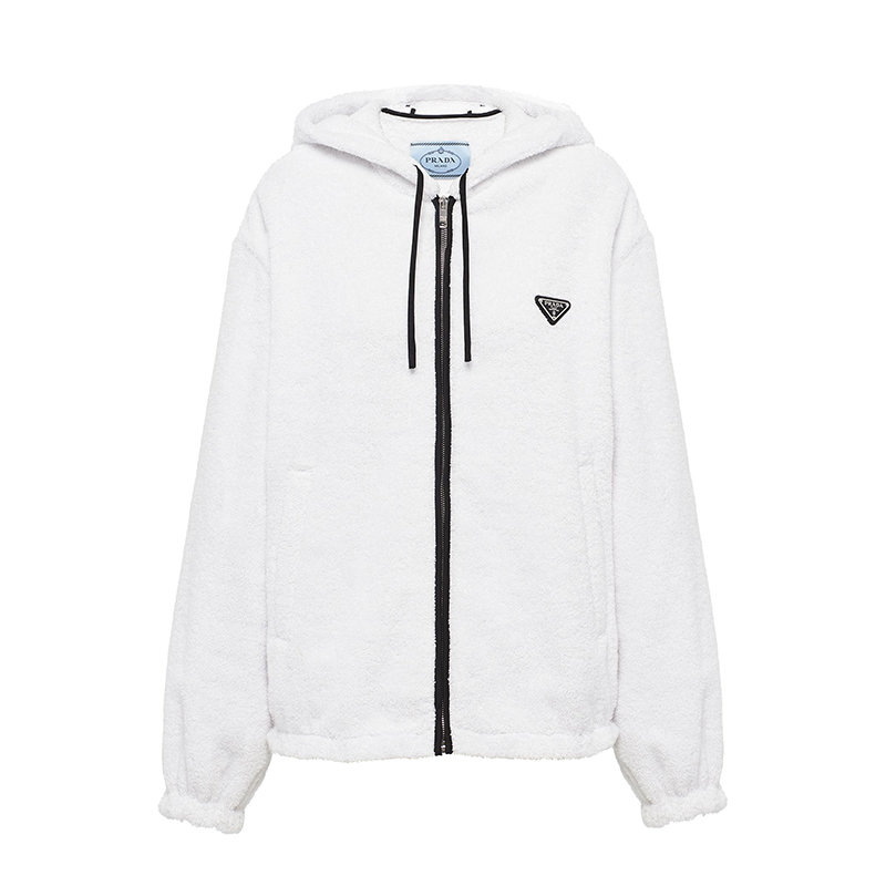 Prada | 【预售3-7天】PRADA/普拉达 22年早春 女士 白色毛圈布棉质连帽衫卫衣P500M_1ZR3_F0009_S_211商品图片,7.9折, 包邮包税