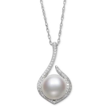 商品Belle de Mer | Cultured Freshwater Button Pearl (10mm) & Cubic Zirconia 18" Pendant Necklace in Sterling Silver,商家Macy's,价格¥673图片