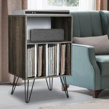 Hivvago | Freestanding Record Player Stand Record Storage Cabinet with Metal Legs-Gray,商家Premium Outlets,价格¥629