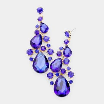 FASHNZFAB | Pear Crystal Rhinestone Vine Evening Earrings - Sapphire,商家Premium Outlets,价格¥161