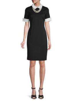 Karl Lagerfeld Paris | Faux Pearl Colorblock Sheath Dress商品图片,3.2折