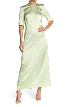 ganni连衣裙推荐, Ganni | Floral Short Sleeve Silk Blend Satin Maxi Dress商品图片 3.7折