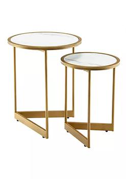 商品Round Nesting Table Set of 2 with Marble-like Tabletop-White图片