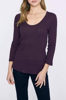 Sanctuary | 3/4 Sleeve Ribbed Ruby Scoop Tee in Amethyst商品图片,6.1折