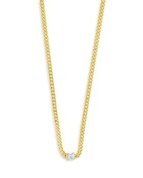 Sterling Forever | Square Cubic Zirconia Curb Chain Collar Necklace in 14K Gold Plated, 16"-18" 独家减免邮费