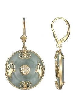 Dynasty Jade | 18k Gold Plated Sterling Silver Jade "Good Luck" Disc Lever Back Drop Earring,商家Belk,价格¥2579