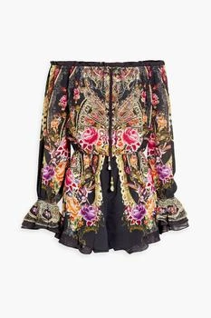 Camilla | Off-the-shoulder embellished printed silk-chiffon playsuit 4.7折