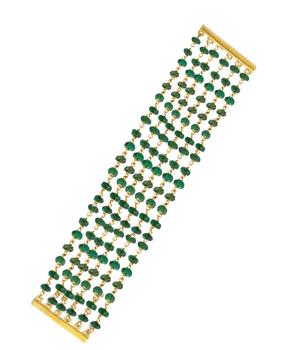 商品Liv Oliver | 18k Gold Multi Strand Emerald Statement Bracelet,商家Premium Outlets,价格¥6762图片