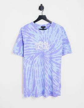 product New Look oversized tie-dye t-shirt with peace love print in blue image