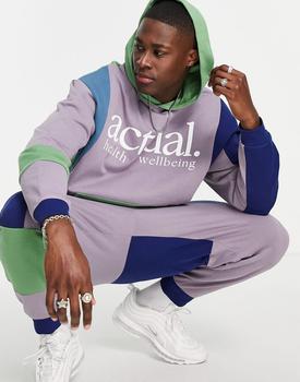推荐ASOS Actual co-ord oversized hoodie with colour blocking and logo print in purple商品