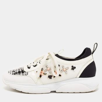 lv鞋, [二手商品] Louis Vuitton | Louis Vuitton White Leather And Mesh Embellished Sneakers Size 40商品图片 5.5折