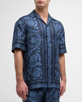 推荐Men's Baroque-Print Silk Short-Sleeve Shirt商品