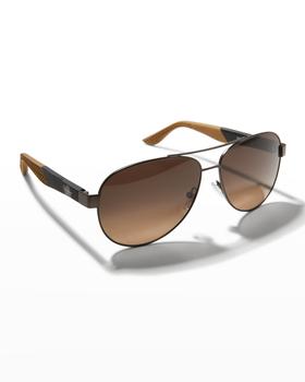 推荐Men's Italian Lifestyle Gancini Metal Aviator Sunglasses商品