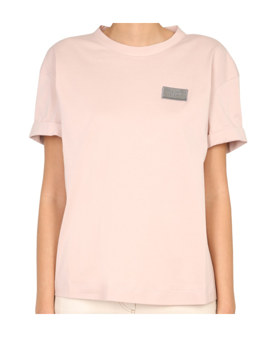 推荐BRUNELLO CUCINELLI 女士浅粉色棉质LOGO贴布圆领短袖T恤 M0A45DG840-C9433商品