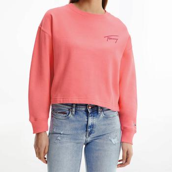 推荐Tommy Jeans Women's Tjw Crop Tommy Signature Crew Sweatshirt - Garden Rose商品