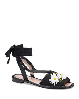 kate spade鞋, Kate Spade | Women's Michaela Square Toe Flower Decorated Fabric Sandals商品图片 满$150享8.5折, 满折