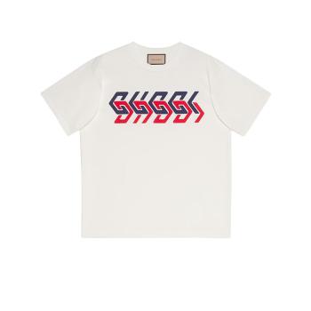 商品Gucci | 【预售3-7天】GUCCI/古驰 22年春夏新款 Aria系列 男士象牙白色纯棉镜像效果Logo印花短袖T恤616036XJDV99275,商家IWCOCO,价格¥3243图片