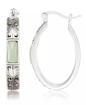 Macy's | Jade (7.5 x 5.3mm) & Marcasite Oval Hoop Earrings in Sterling Silver,商家Macy's,价格¥386