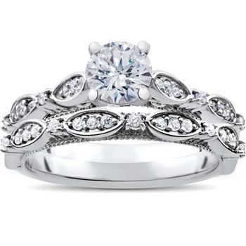 Pompeii3 | 1 ct Vintage Diamond Engagement Ring & Matching Wedding Band Set 14k White Gold,商家Premium Outlets,价格¥10296