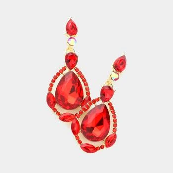 FASHNZFAB | Crystal Rhinestone Teardrop Evening Earrings - Siam,商家Premium Outlets,价格¥163