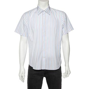 推荐Balmain White Striped Cotton Short Sleeve Shirt L商品