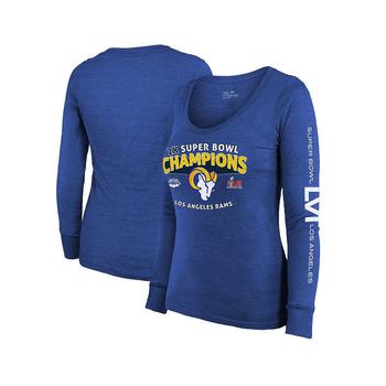 推荐Women's Threads Heather Royal Los Angeles Rams 2-Time Super Bowl Champions Sky High Tri-Blend Long Sleeve Scoop Neck T-shirt商品