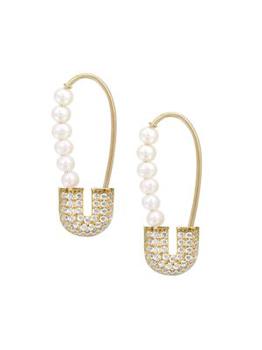 商品Grand Entrance 14K Gold Vermeil, Pearl & Cubic Zirconia Safety Pin Drop Earrings图片